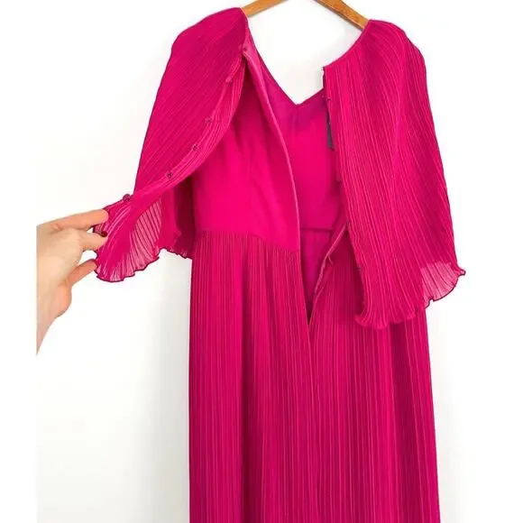 Vintage Chisholm Halle Fuchsia Pink Pleated Cape Top Holiday Dress Halle Bros. - Picture 10 of 10